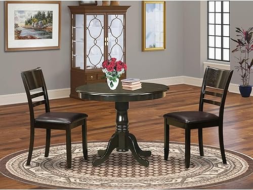 Miniatura 6 de East West Furniture Juego de mesa de comedor de madera 2 fantásticas sillas de comedor de madera una bonita mesa de madera asiento de cuero