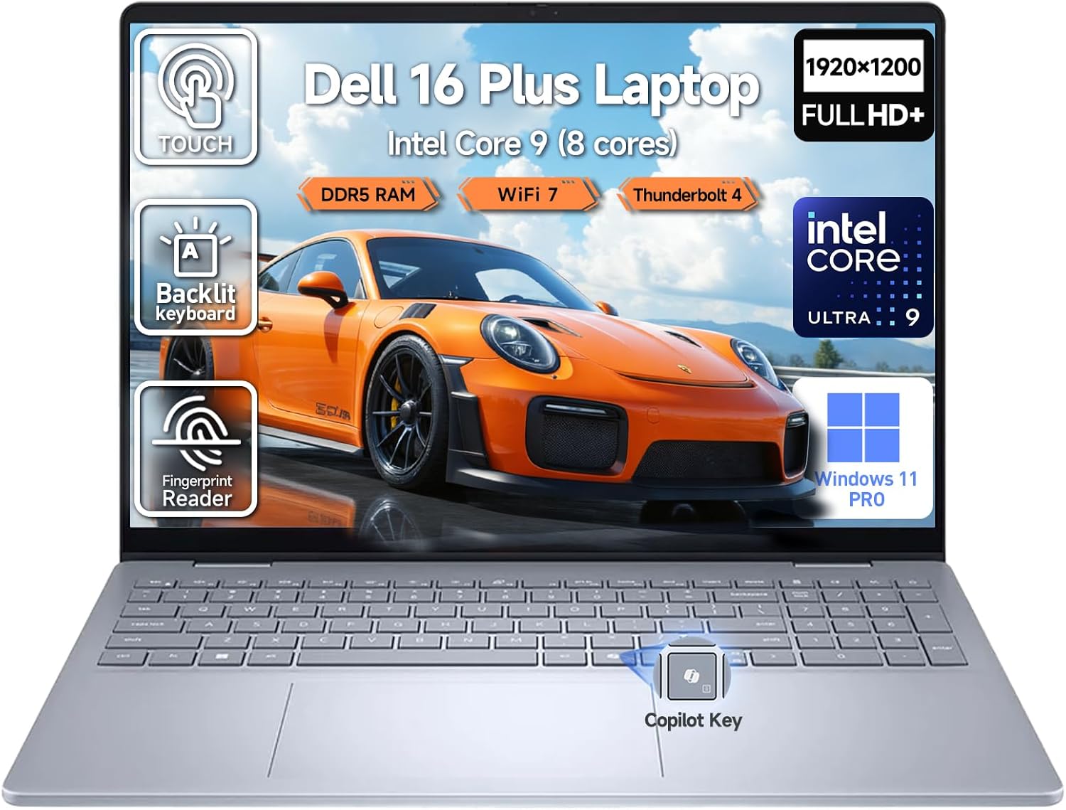 Dell 16 Plus Laptop Touchscreen Computer for Gaming & AI, 16″ FHD+ Touch Screen Business Laptop PC, Intel Core Ultra 9, 32GB DDR5 2TB SSD, Windows 11 Pro|Backlit 10-Key|Wi-Fi 7|Thunderbolt|HDMI|FP