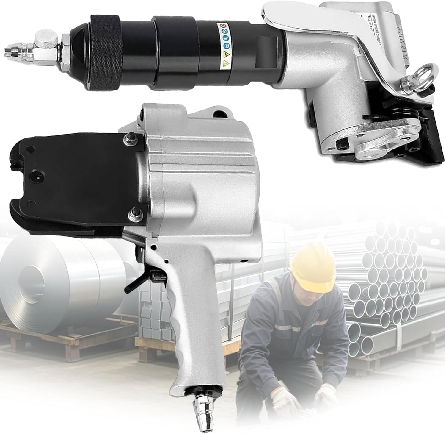 Lbxlhr 32Mm/1.26In Pneumatic Steel Strapping Tools Metal Banding Machine Heavy Duty Tensioner And Cutter Sealer For 1.25Inch（）Width Metal Belt, Portable Packaging()