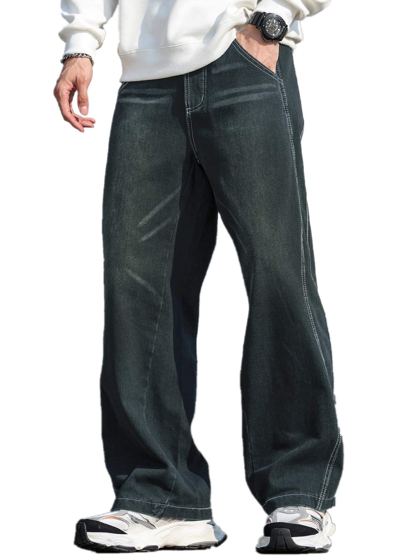 Zewool Herren Hip Hop Baggy Jeans Weite Beinform Streetwear Y2K Skater Jeans Lässige Lockere Denim-Hosen Skateboard Gerade Entspannte Passform Bewegungsfreiheit,B12 Retro Blau,XS