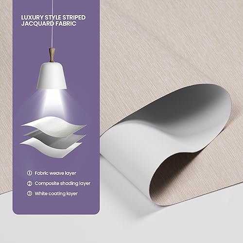 Miniatura 4 de Boolegon Persianas enrollables opacas sin cordones para ventana, tela jacquard a rayas, protección de la privacidad, protección UV, de lujo,