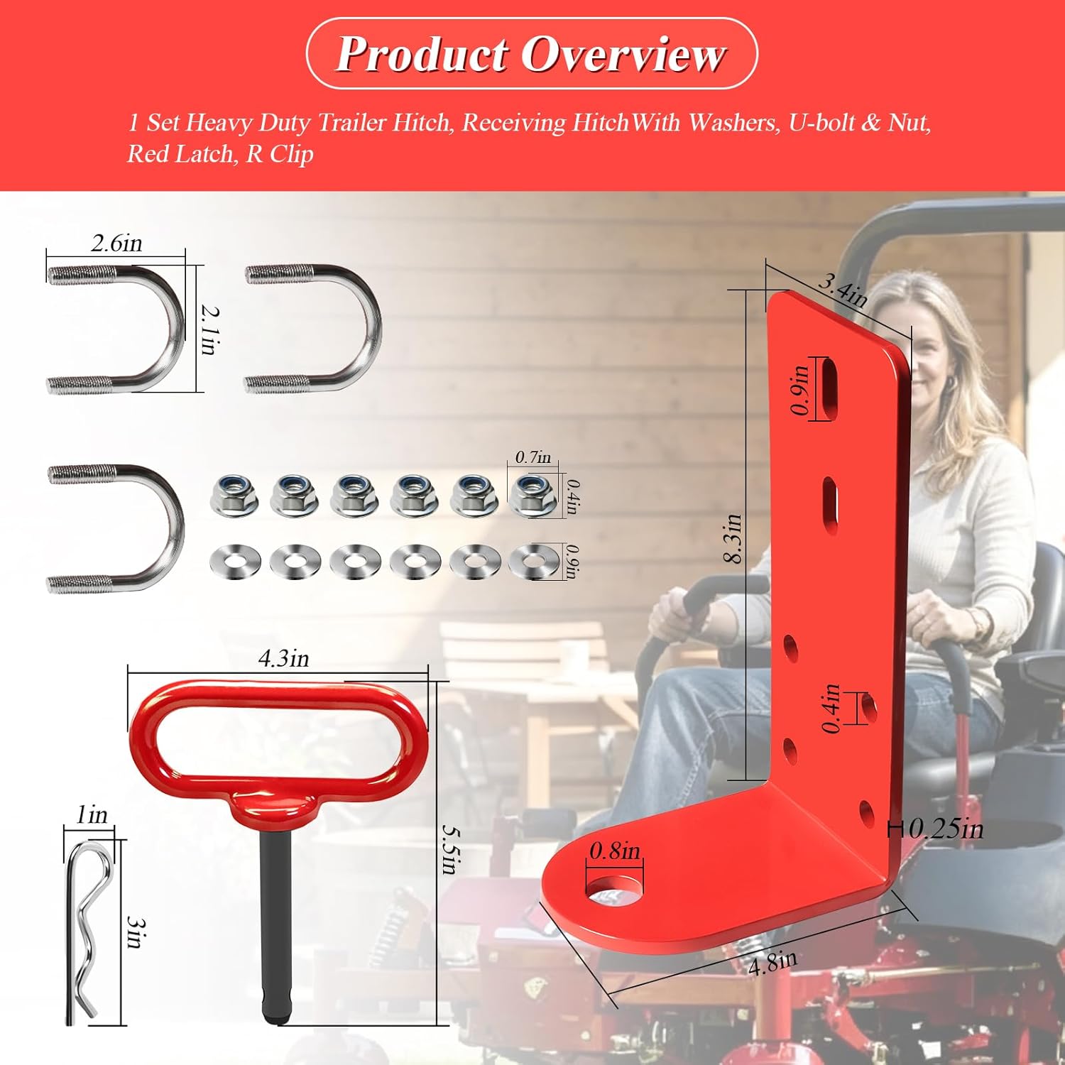 Super Heavy Duty Hitch Fits for Ferris IS & ISX Series Mowers, for Lawn Cart, Fertilizer Spreader, Thatcher, Aerator, Trailer, w/Latch,U-Bolt Kit,R Clip, with 3/4" Hitch Socket Hole