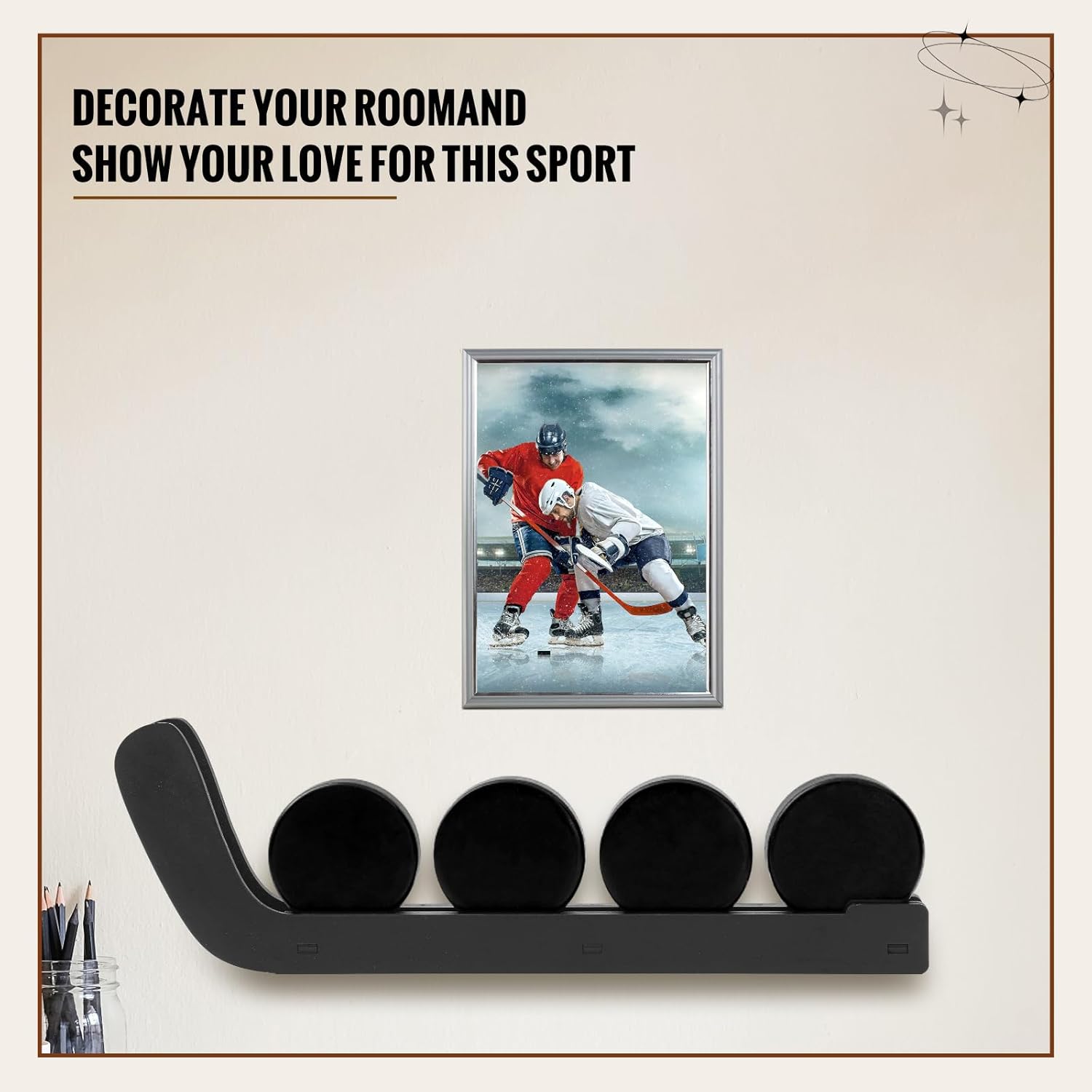 Beeveer 2 Pcs Hockey Puck Display Cases Wooden Wall Mount Hockey Puck Holder with Hook for Players Team Gifts Living Room Storage Decoration Accessories