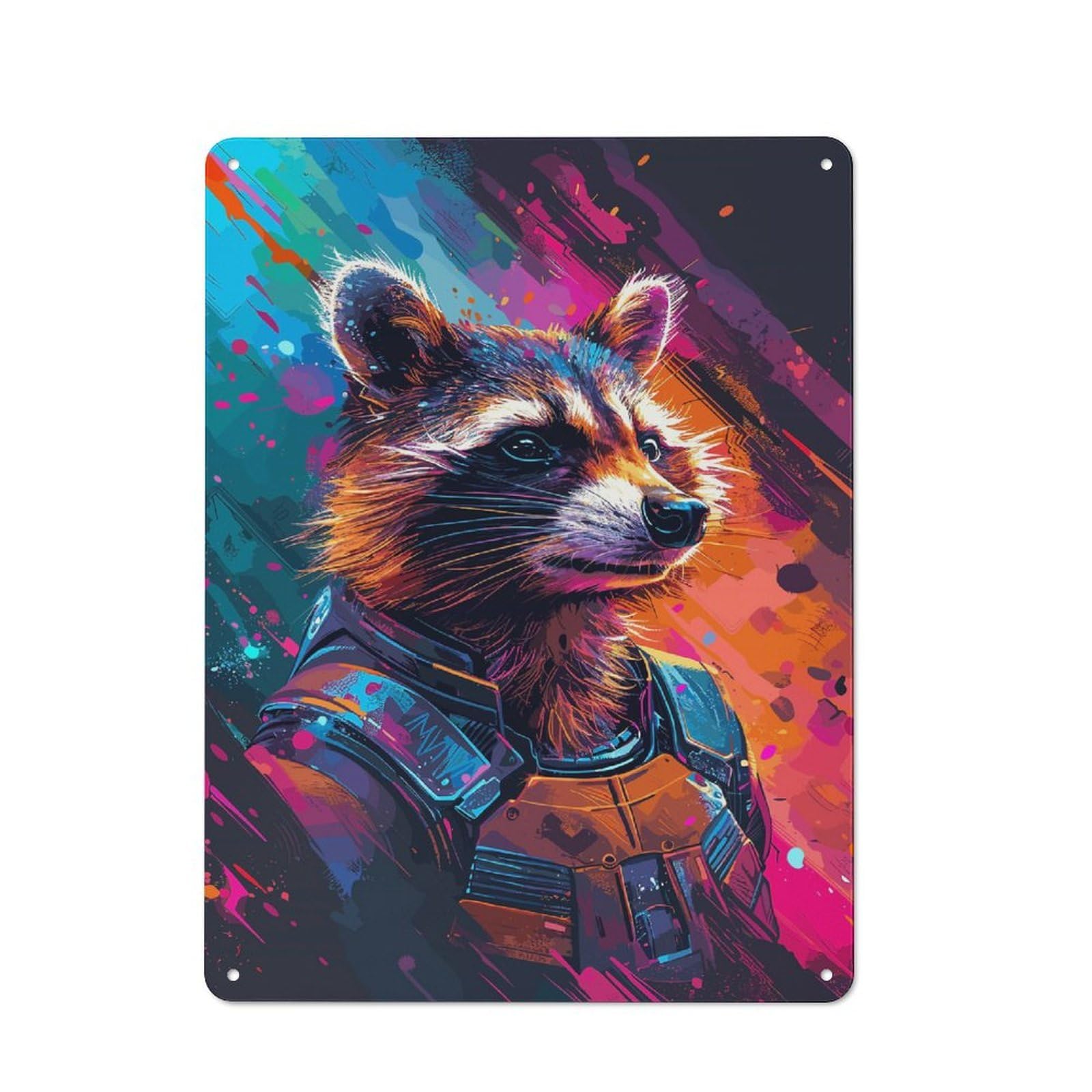 Racoon Astronaut Space Tin Sign 40x30cm, Modern Vintage Creative Space Decor for Hobby Room, Office, Lounge Or Living Room