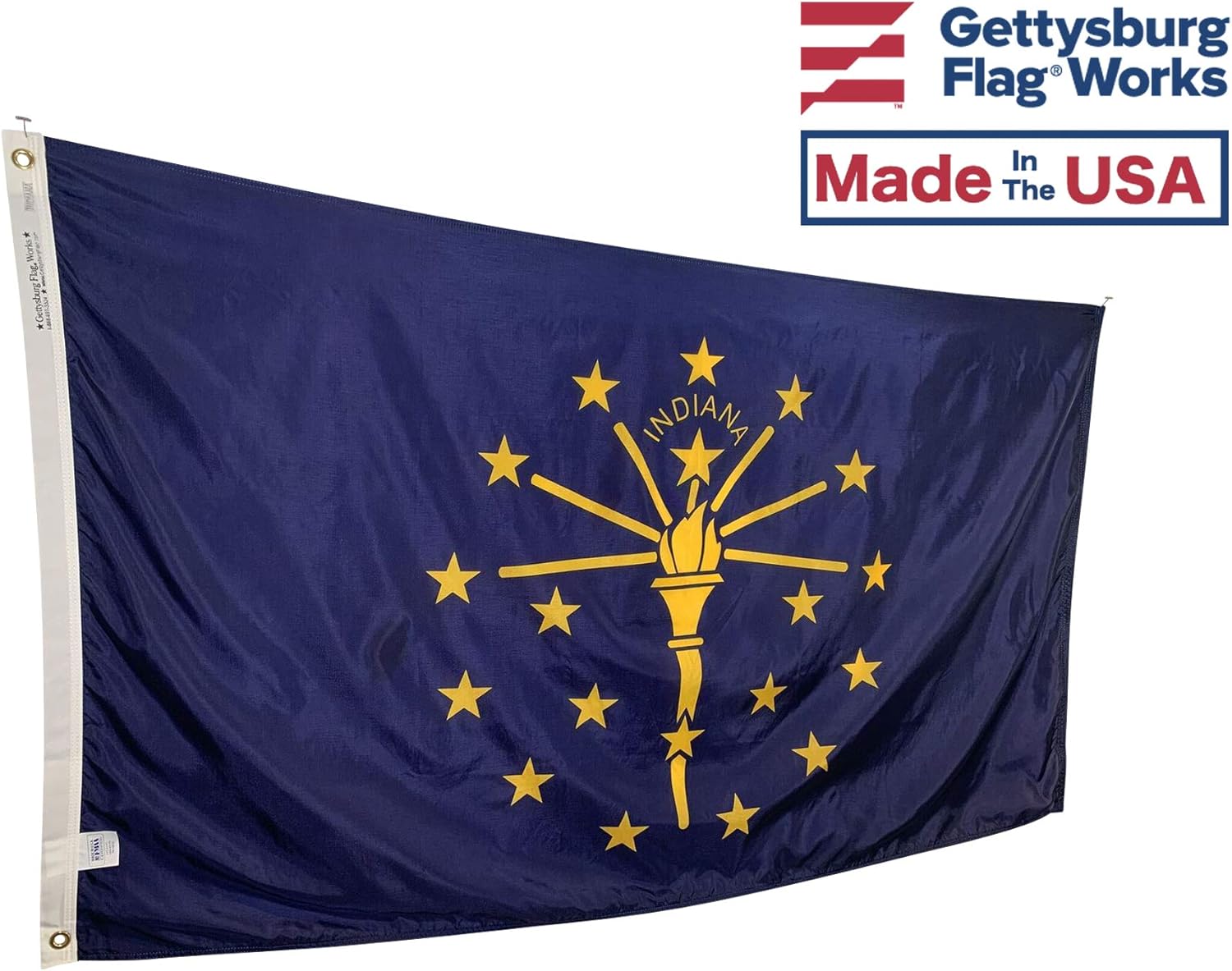3x5' Indiana State Flag - All Weather Nylon & Reinforced Fly End Stitching - Made in USA