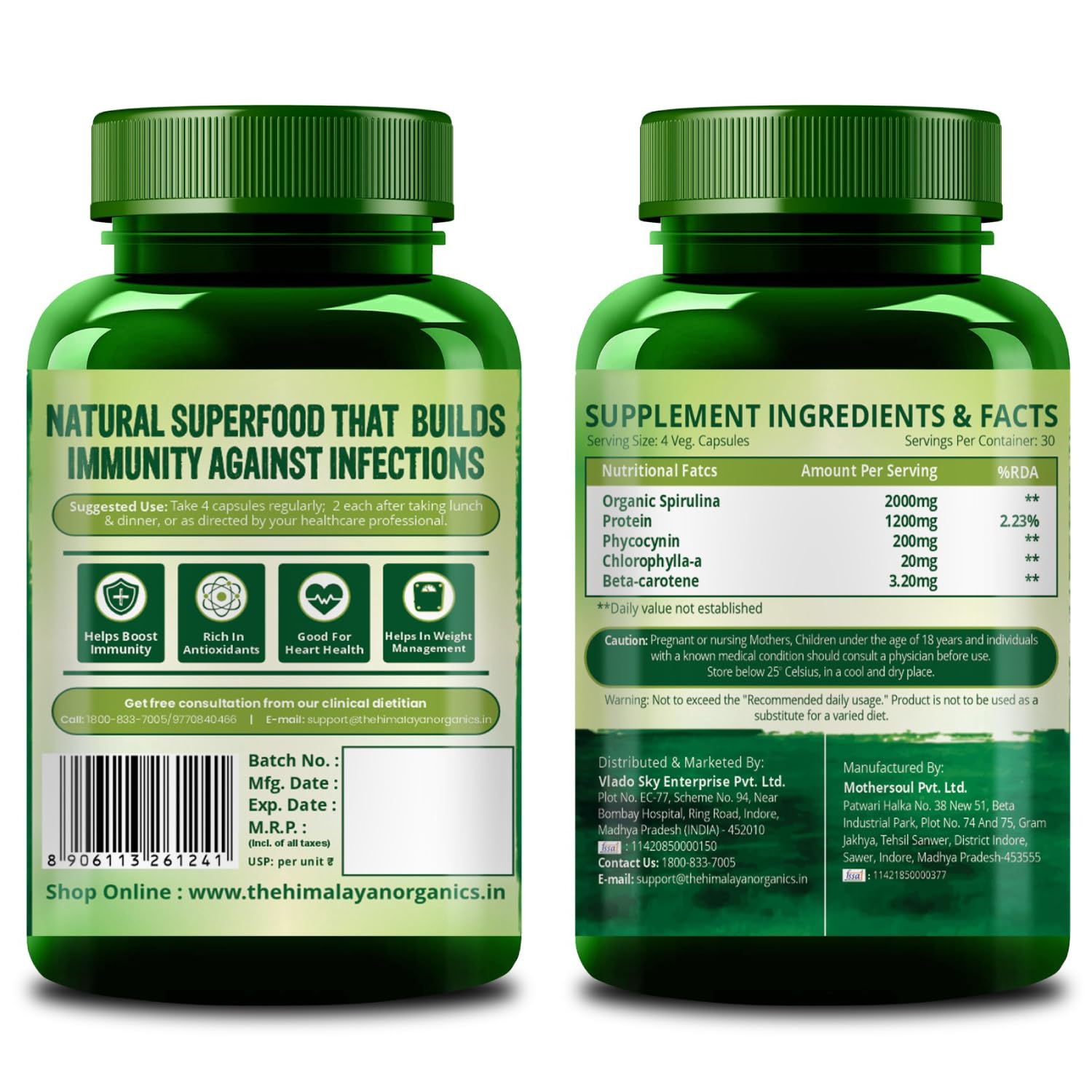 Himalayan Organics Spirulina 2000mg Per Serving - 120 Veg Capsules Himalayan Organics Spirulina 2000mg Per Serving - 120 Veg Capsules