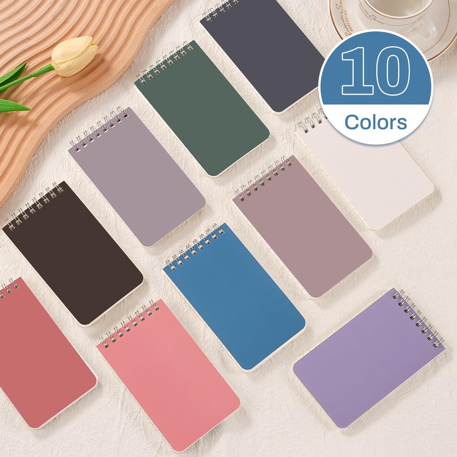 Dynta Cuadernos pequeños a granel de 3 x 5 pulgadas, 60 paquetes de mini bloc de notas en espiral con páginas rayadas, cuaderno de bolsillo, 10 hojas de colores Morandi, 60 hojas/120 páginas (80 g/m²