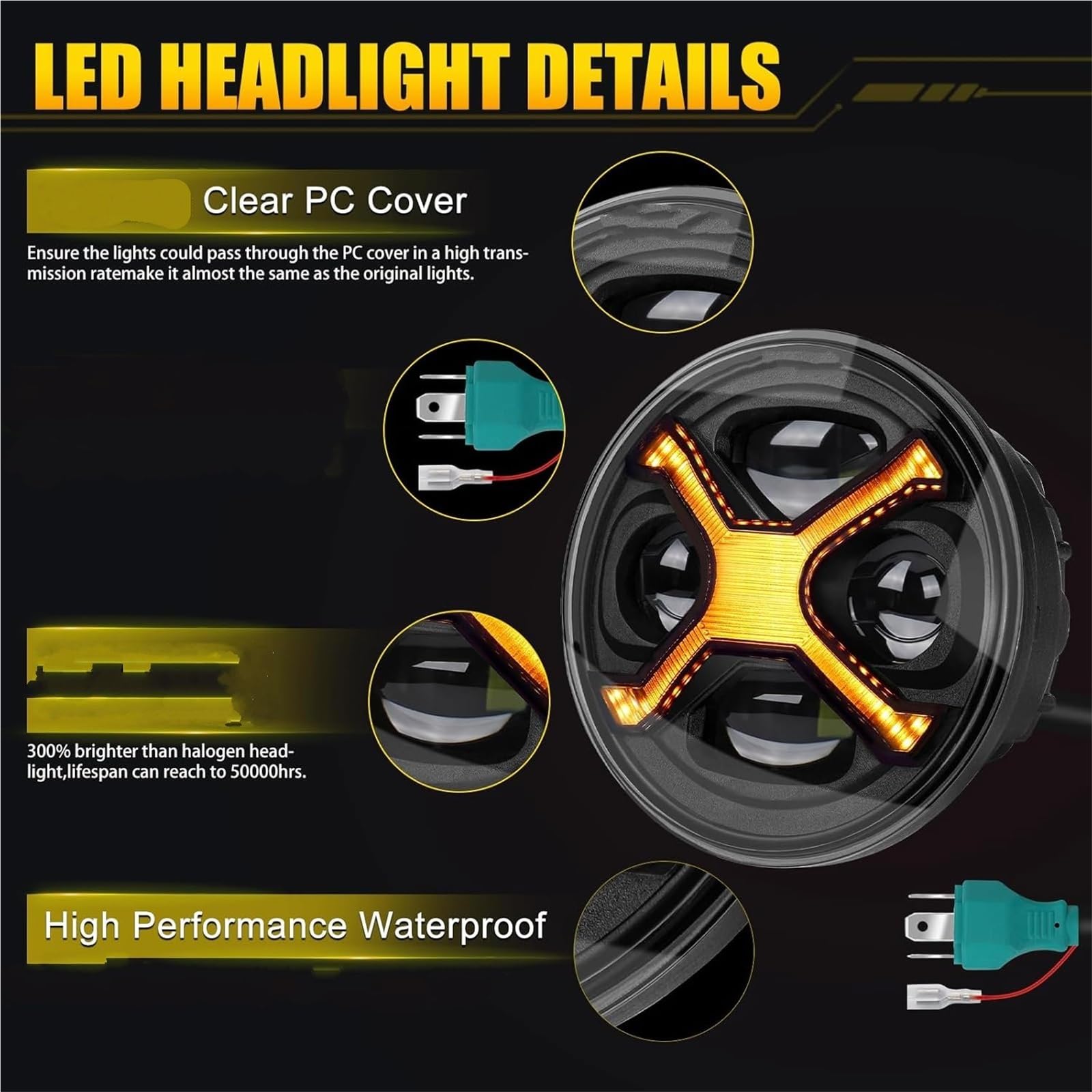 LED Fendinebbia Faro Per Motocicletta A LED Da 5-3/4 Da 5,75 Pollici Con Fari Rotondi DRL Ambra X Abbaglianti/Anabbaglianti Bianchi Faro Moto