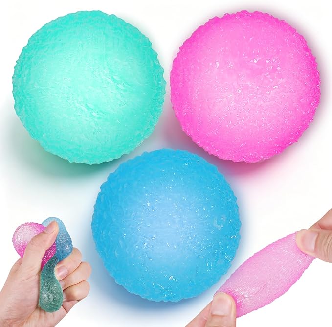 3pcs Squishy Textured Stress Balls Silky Soft Memory Gel Squeeze Balls Squishies Fidget Balls for Anxiety Relief Squishy Ball Sensory for Kids/Adults Hand Exercises 1.85inch