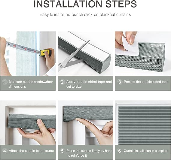Temporary No Drill Blinds for Windows Stick on Easy Fit Cut Size Thermal Curtains for Bedroom Kitchen Bathroom Door, Renter/Home/Office Light Filtering Privacy UV Protection, Easy Install& Removable