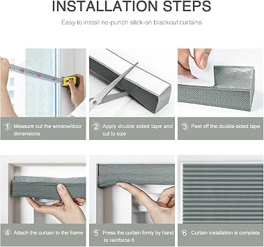 Temporary No Drill Blinds for Windows Stick on Easy Fit Cut Size Thermal Curtains for Bedroom Kitchen Bathroom Door, Renter/Home/Office Light Filtering Privacy UV Protection, Easy Install& Removable