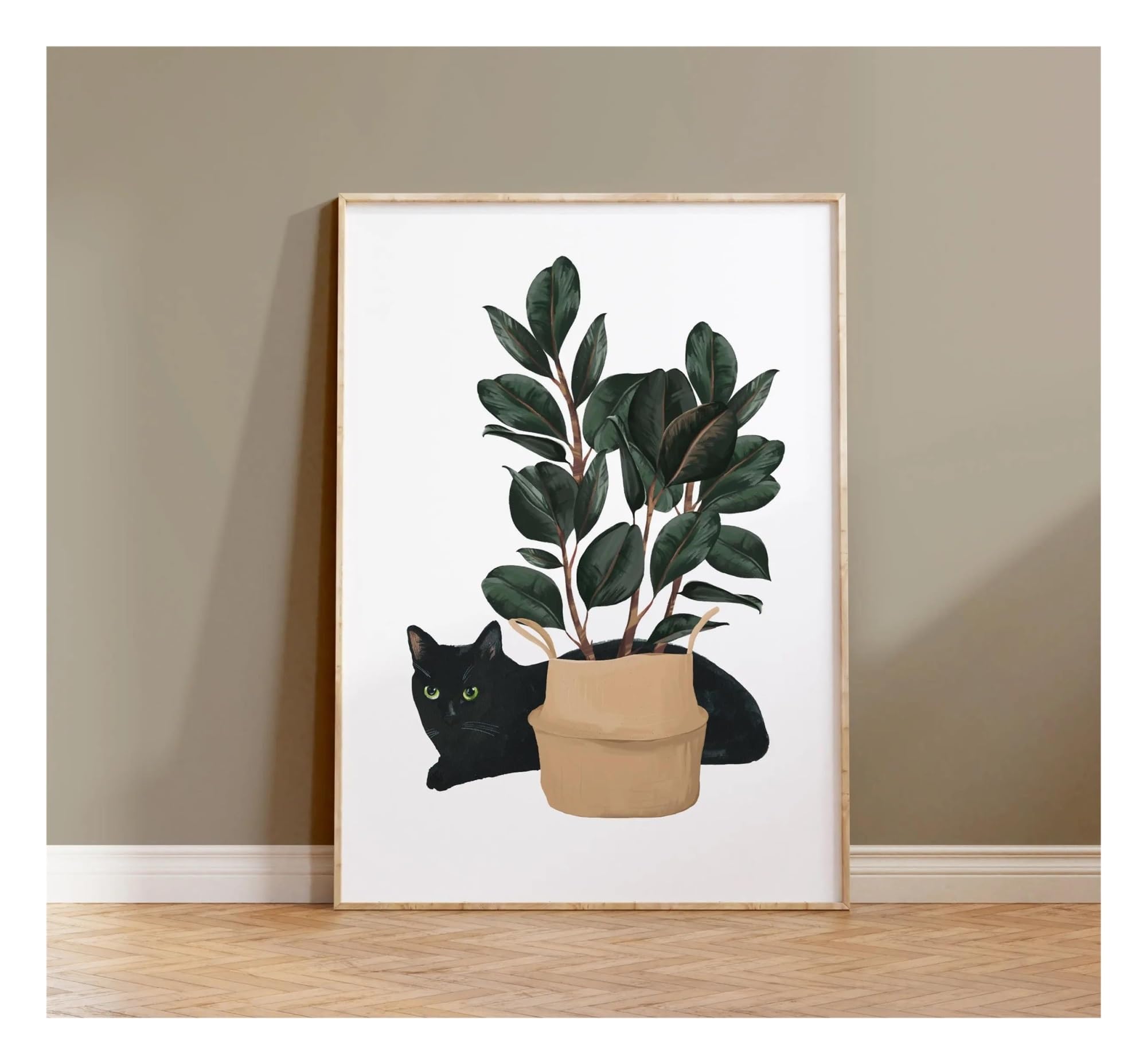 Affiche chat et plante style aquarelle pour créer un salon zen