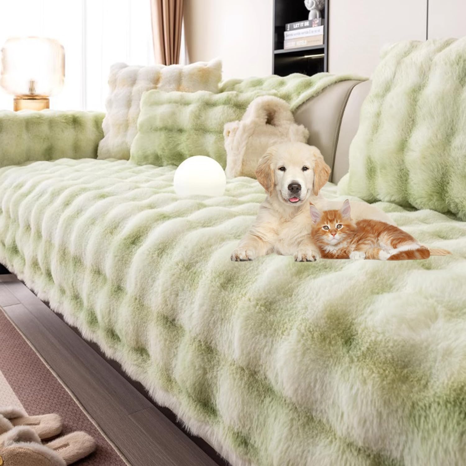 Housse de canapé en chenille verte 110x110cm idéale pour protéger le tissu des griffes de chat