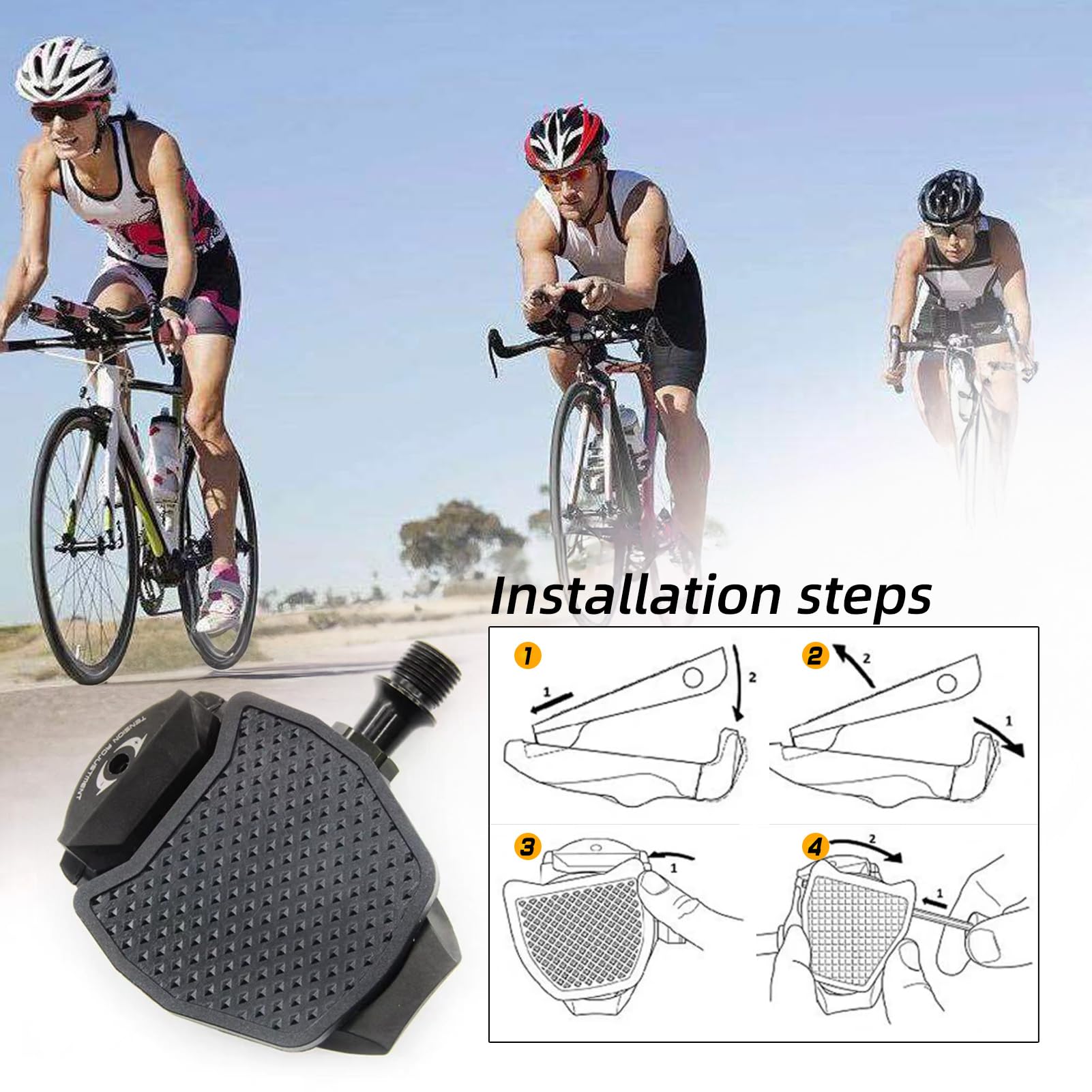 Placa de Pedal Compatible con Shimano SPD-SL sin Clip, Adaptador Universal para Convertir Pedales Automáticos en Pedales Planos, Ligero y Antideslizante, Instalación Rápida y Fácil