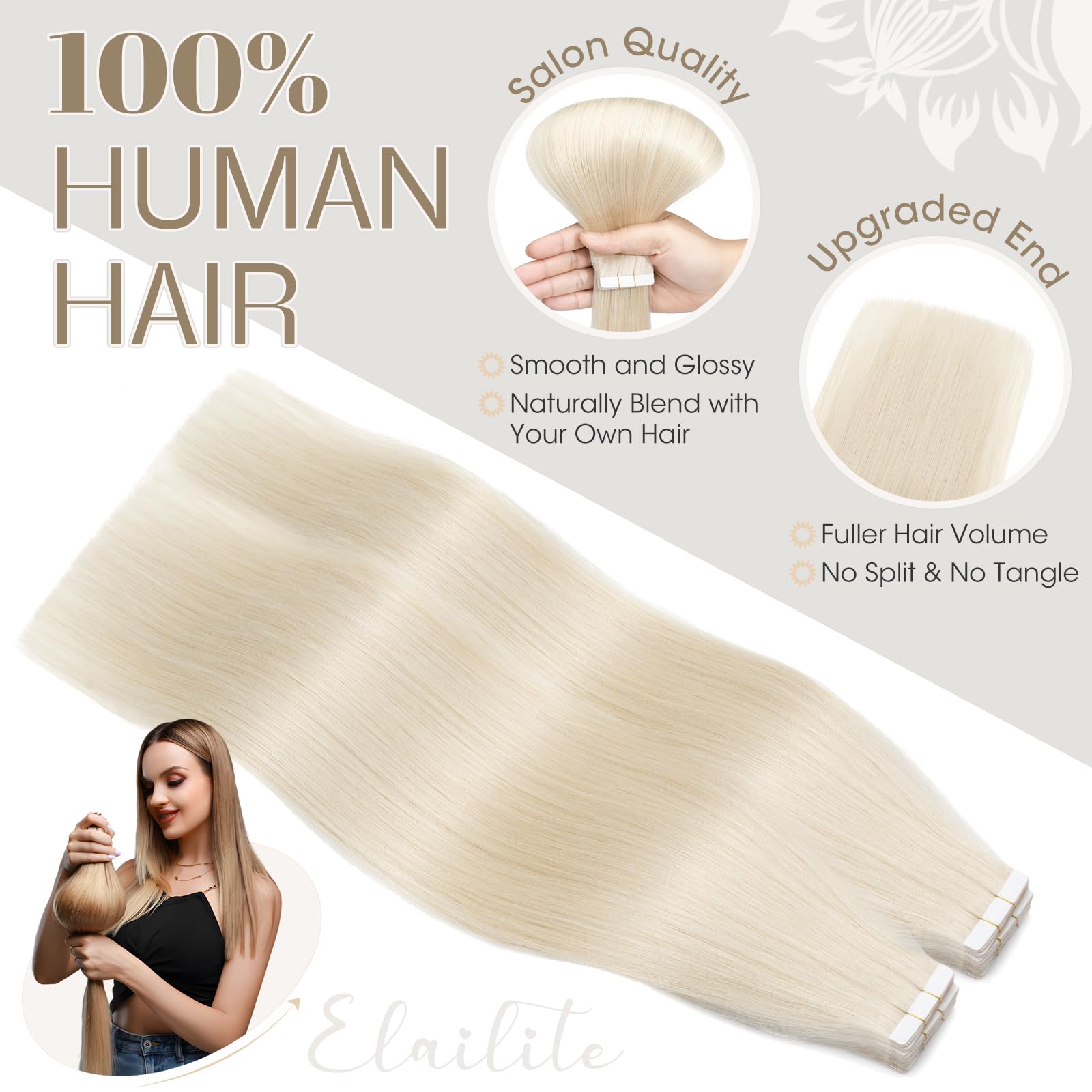 Elailite Tape in Hair Extensions 40 Pcs Real Human Hair Blonde - Image 4