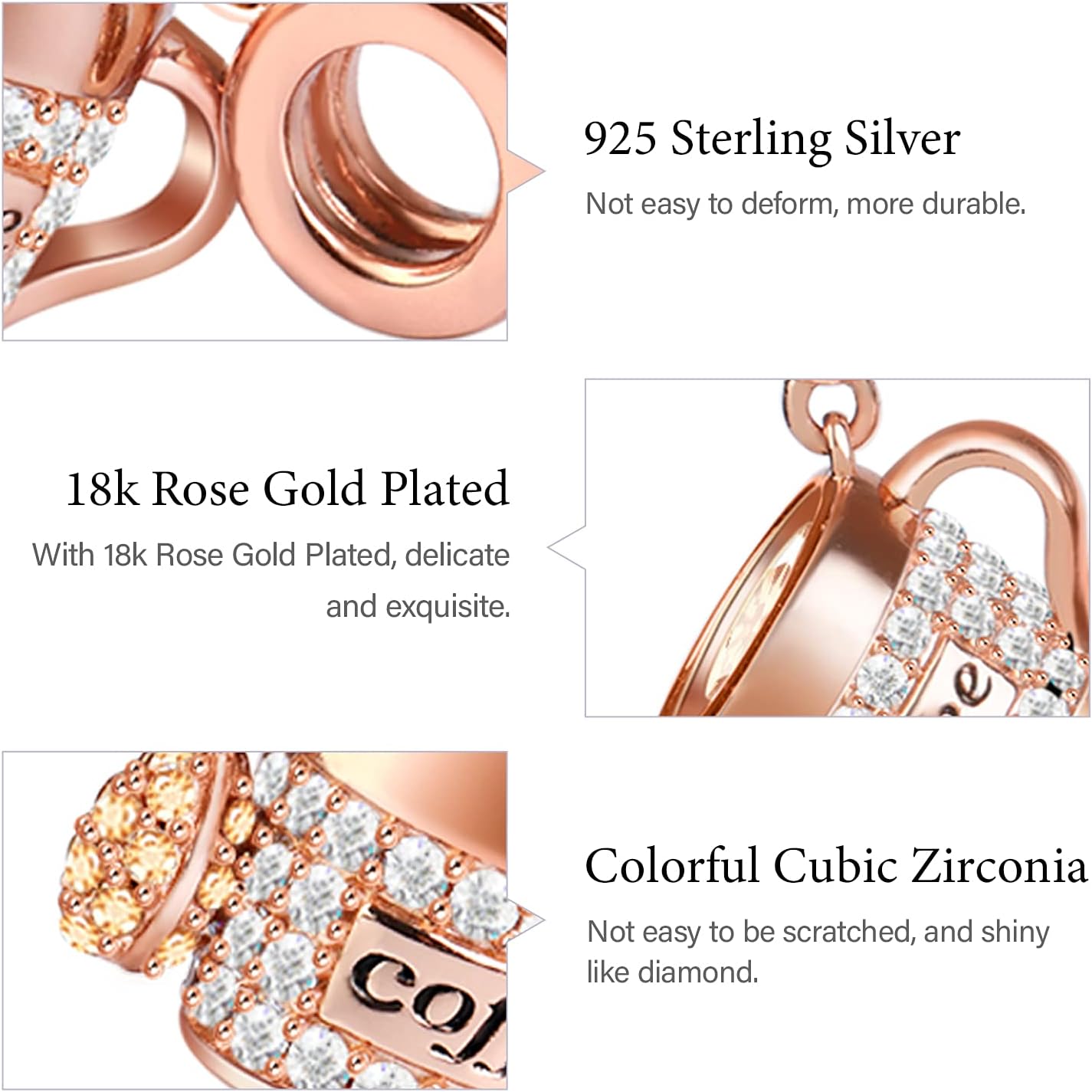 GNOCE Rose Gold Coffee Cup Pendant Charms for Bracelet/Necklace 925 Sterling Silver Dangle Charms For Women Mom Daughter Wife Jewelry Gift
