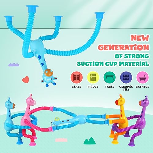 Miniatura 5 de Ochine Paquete de 4 juguetes robóticos telescópicos con ventosa, tubos sensoriales para niños pequeños, juguetes antiestrés para niños y niñas de 3,