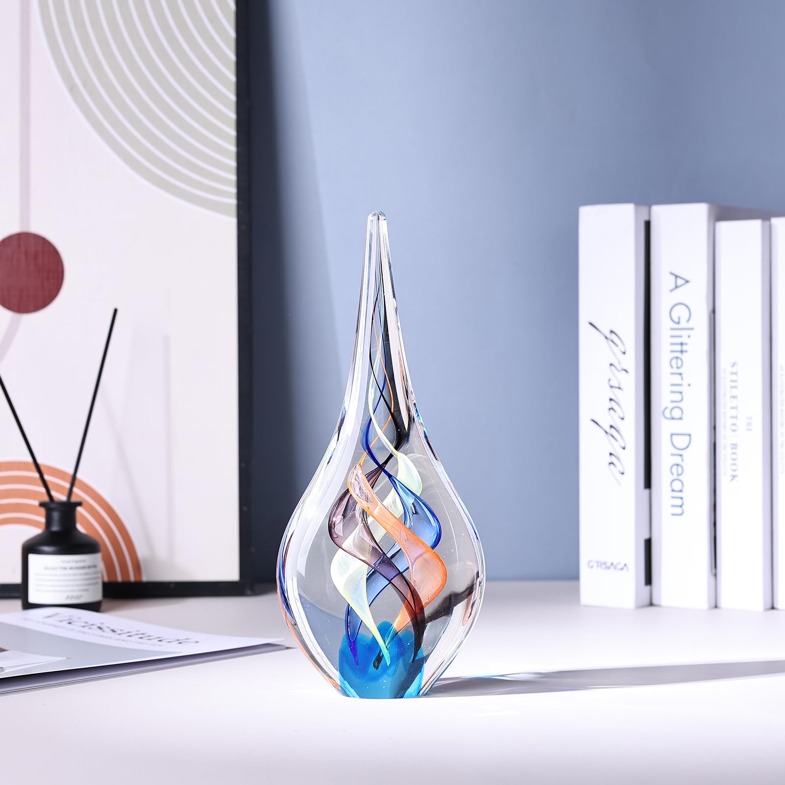 Mundgeblasene Glasskulptur, einzigartige Dekoration im mediterranen Stil, Glasfigur mit kristallähnlichem Finish, dekorative Briefbeschwerer für Bürotisch, Wohnzimmer, Schlafzimmer, Schränke (Rot
