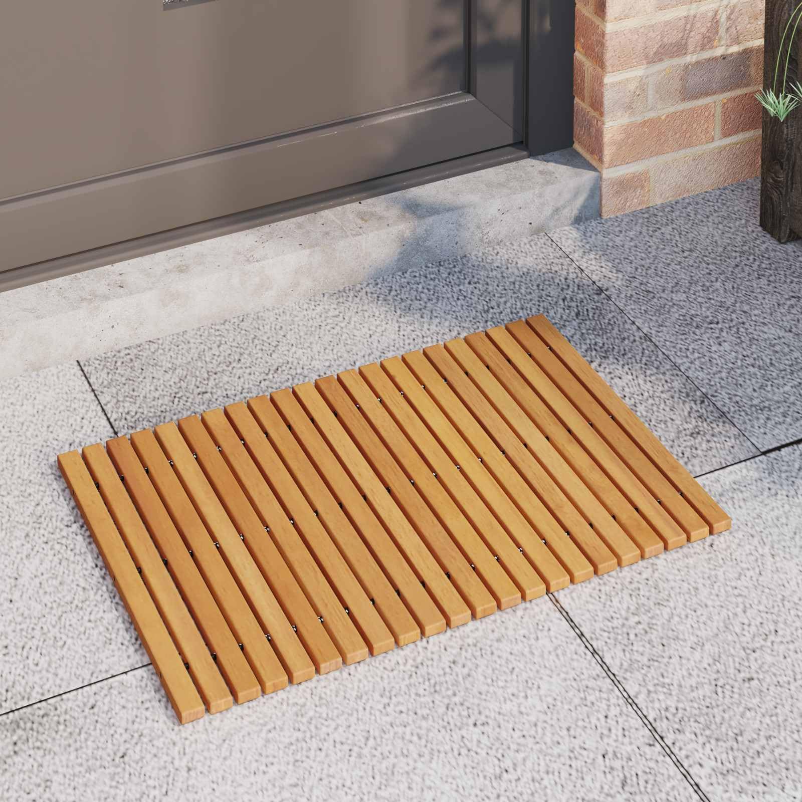Alfombra de baño marrón de madera maciza de acacia, 60 x 40 cm, barnizada, antideslizante, ventilada, juego de 2 unidades para baño, ducha, bañera, sauna, inodoro e interior y exterior