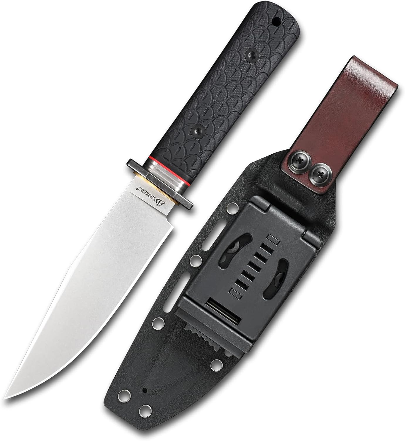 DC53 Steel Fixed Blade Hunting Knife with Sheath - Tactical EDC Knife for Men, Essential for Outdoor Survival Camping Hiking (White Stone Wash)