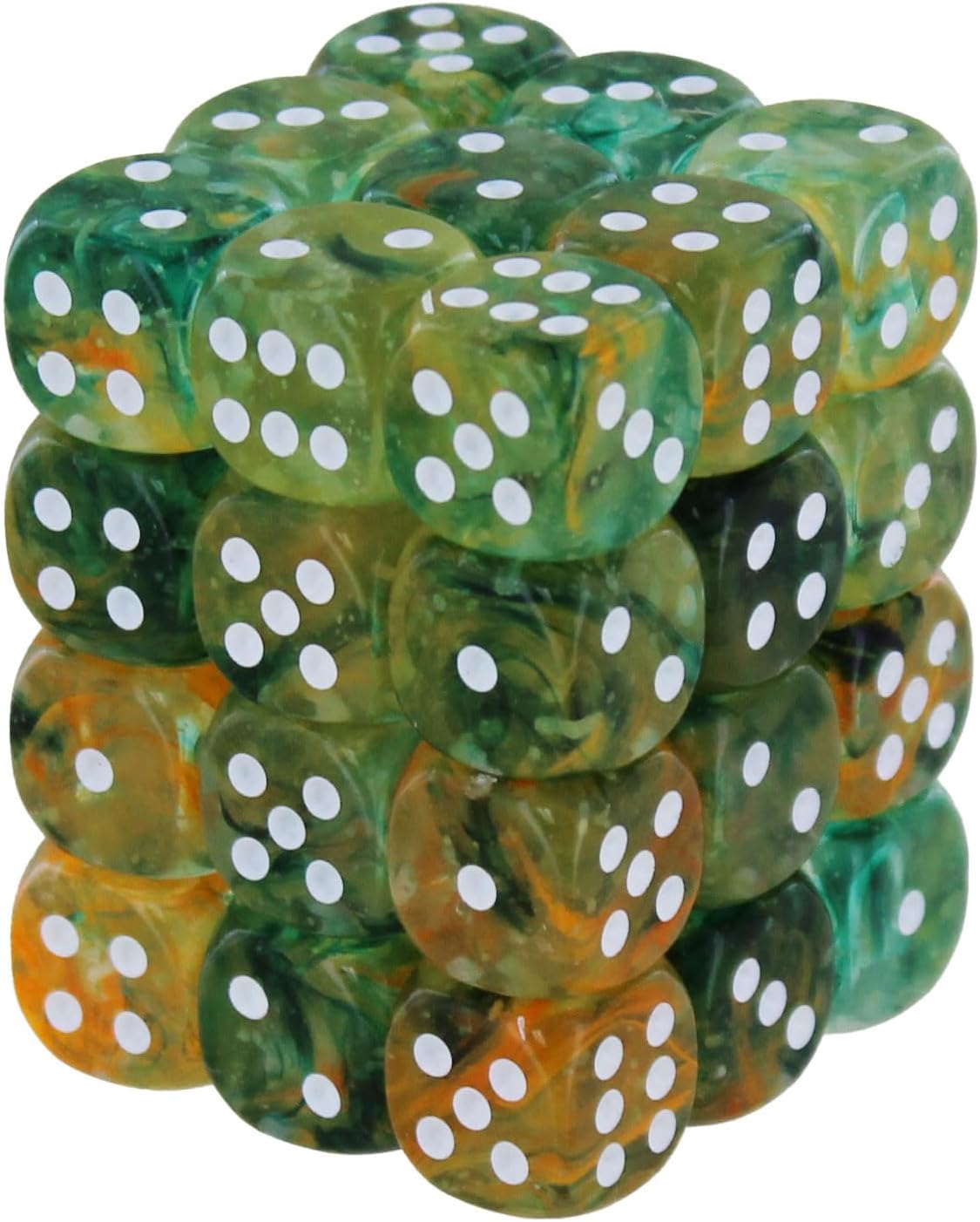 Chessex Nebula 12mm d6 Spring/White w/Luminary Dice Block (36 dice), Green