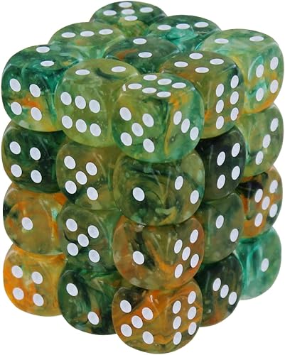 Chessex Nebula 0.472 in d6 SpringWhite wLuminary Dice Block (36 dice), verde