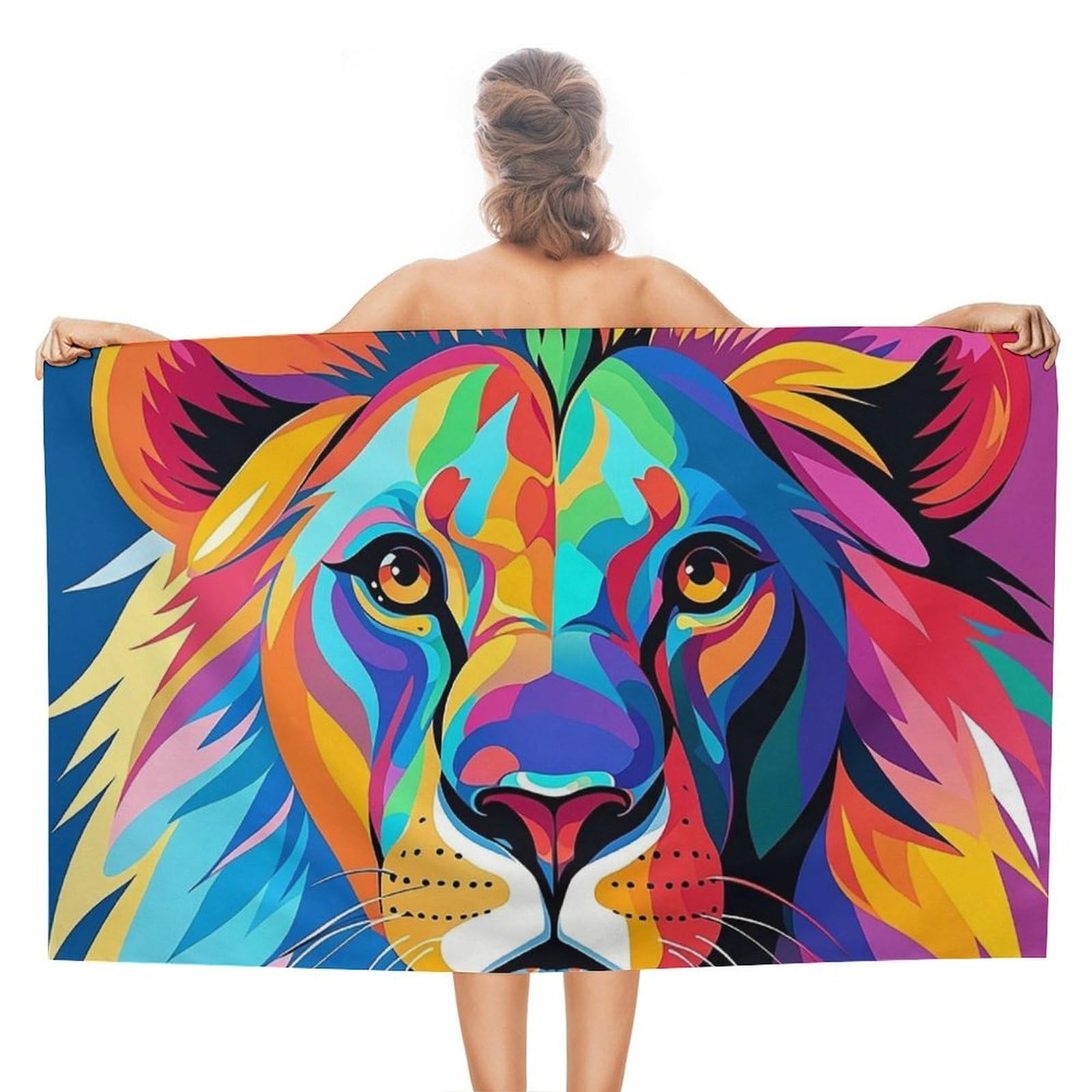 asbwuo Colorful Lion Beach Towels Extra Large Quick Dry Absorbent