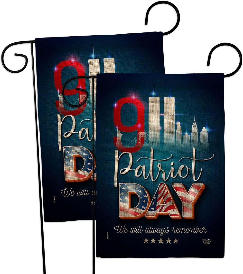 911 Remember Honor Burlap Garden Flag - 2pcs Pack Patriotic Patriot Day World Planet Peace Environment Awareness United State American - House Banner Small Yard Gift Double-Sided 13 X 18.5