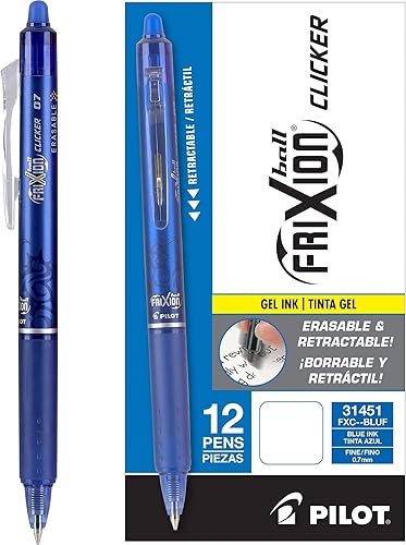 Miniatura 2 de Pilot, FriXion Clicker - Bolígrafos de gel borrables, punta fina de 0.028 in, color azul (paquete de 12, 144 unidades en total)