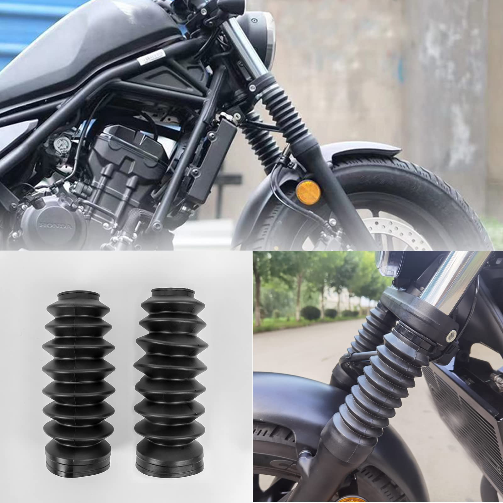 Black Motorcycle Front Fork Rubber Gaiters boots Gaitors Shock Absorber Cover Compatible with Ho-nda Rebel CMX 300 CMX 500 Rebel 250 CMX300 Accessories(Lower)