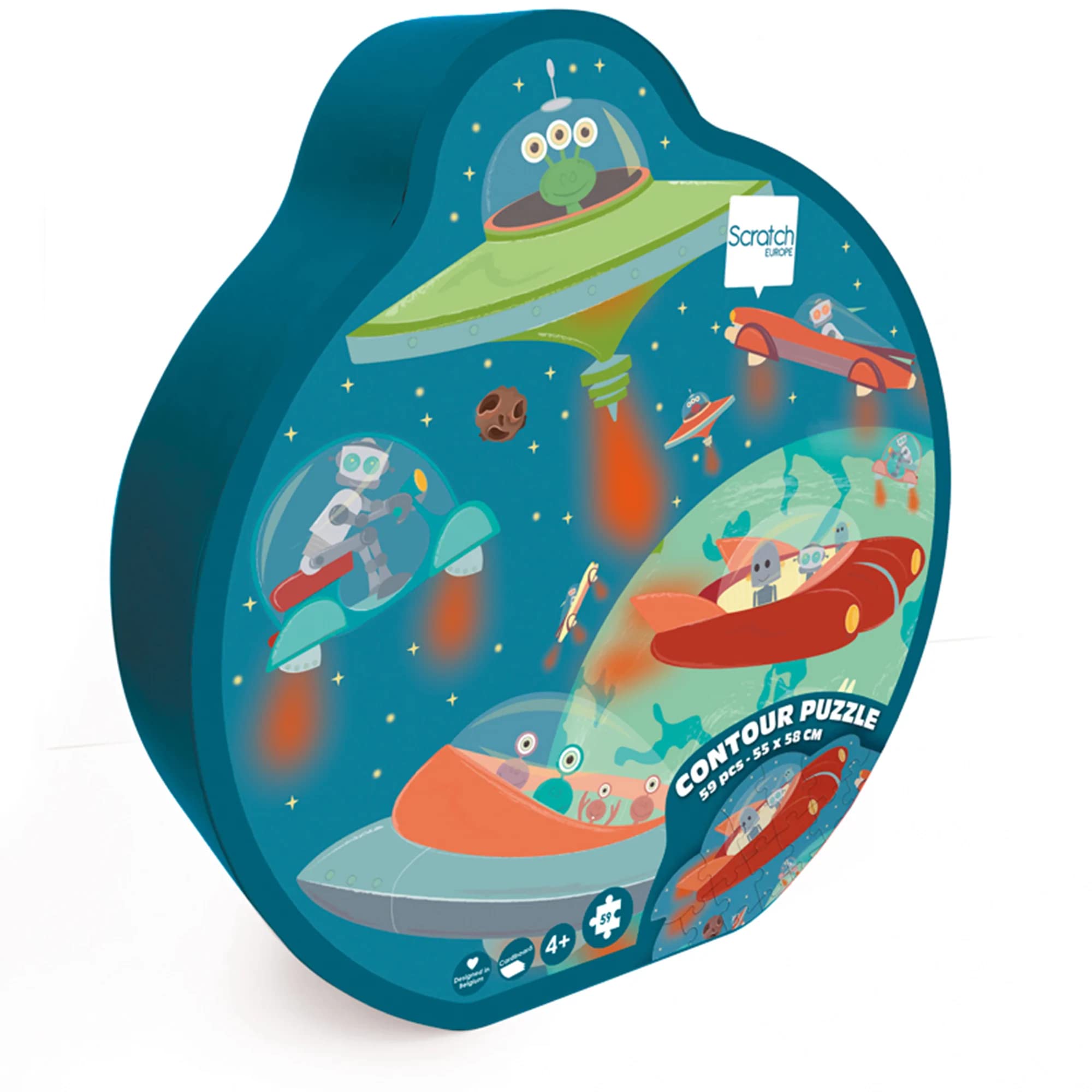 Scratch Europe Puzzle 59pcs: Contour / Space Adventure 55 x 58 cm, in a Box 24.5 26.5 4+