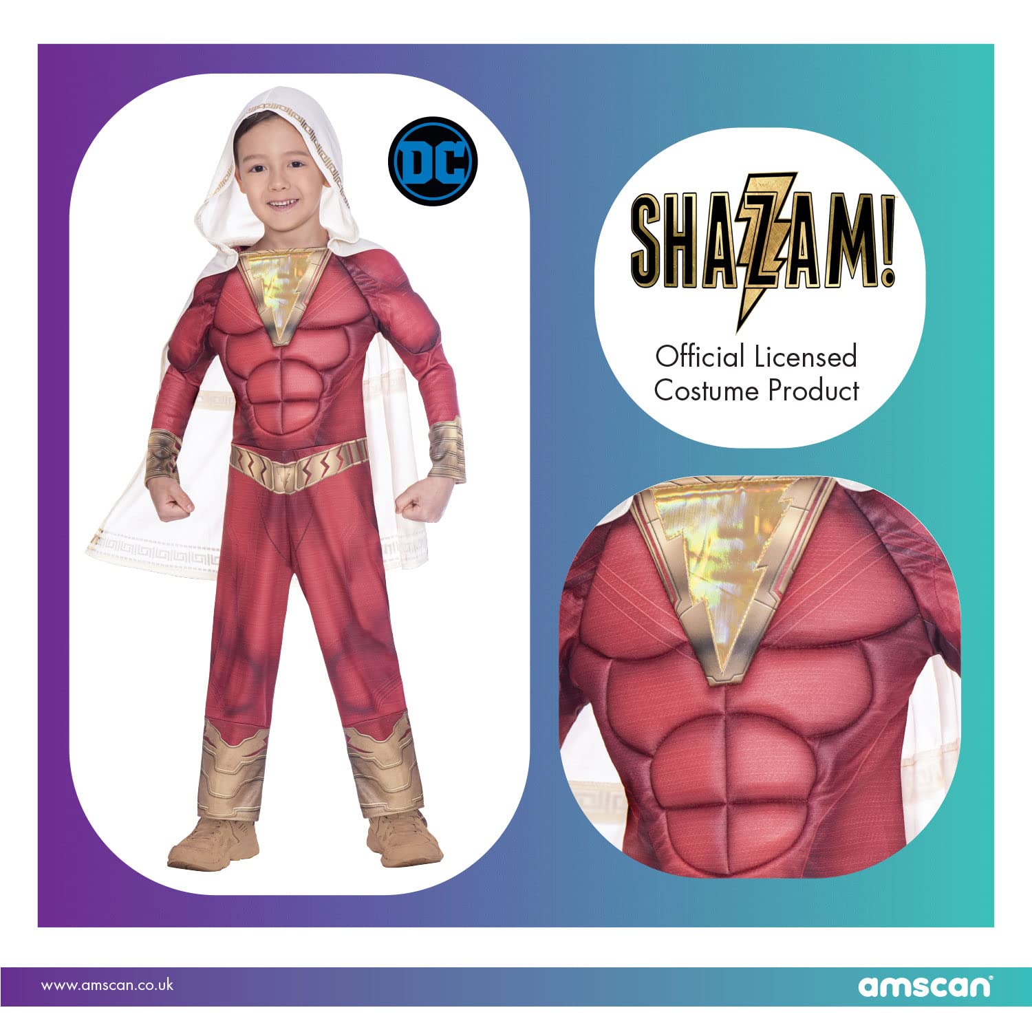 Amscan 9906137 Shazam klasyczny kostium na Halloween - wiek 8-10