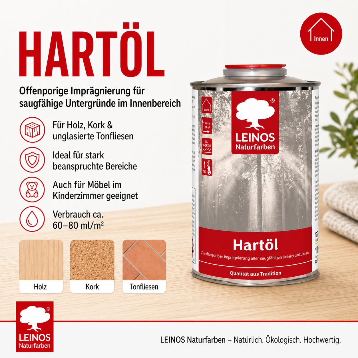 LEINOS Aceite para madera 1 l | Aceite duro incoloro para mesas, muebles, encimeras | Aceite para muebles de roble teca para un sellado eficaz y una protección duradera en interiores