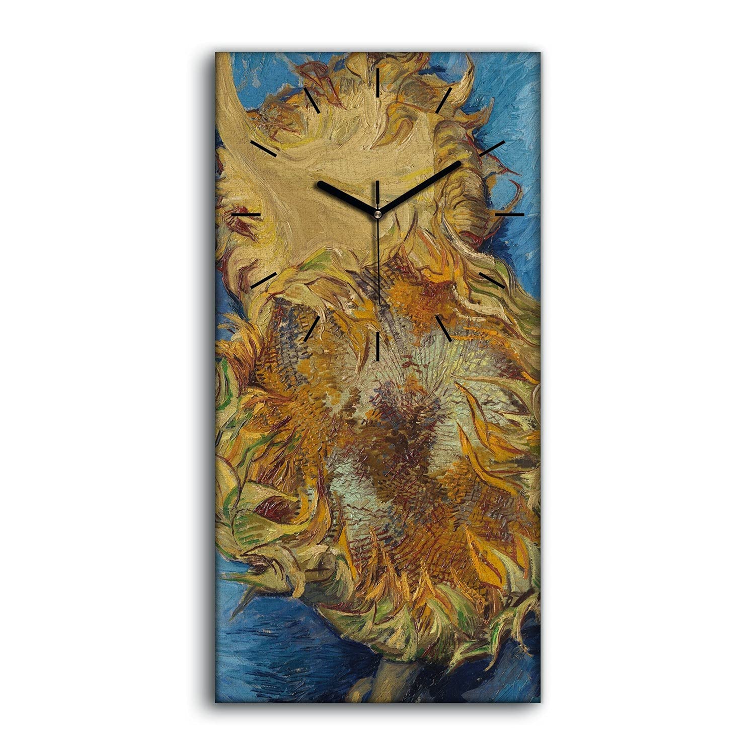 Horloge sur toile 30x60cm avec tournesols imprimés et aiguilles noires