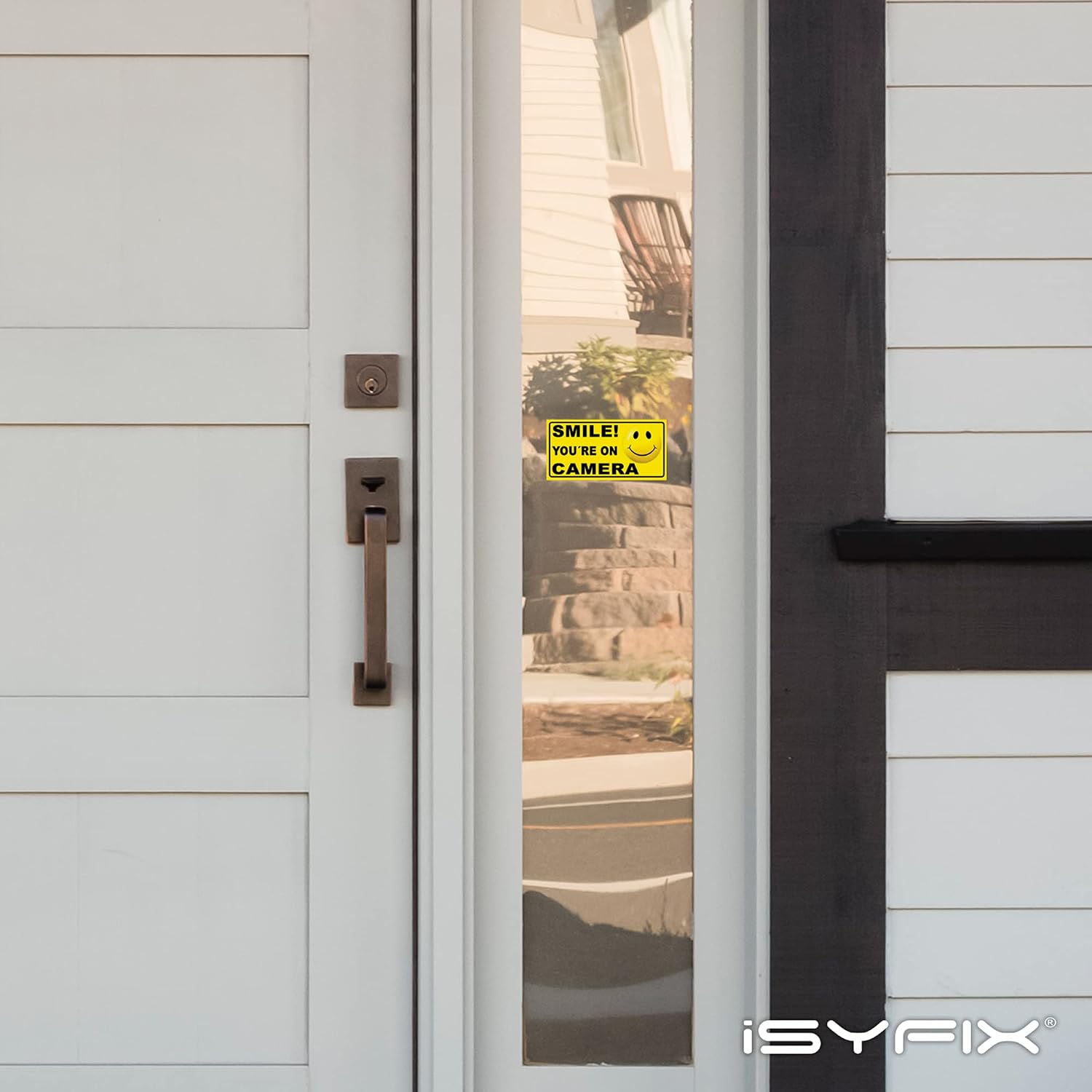 iSYFIX Smile You're on Camera Stickers for Business, 4x2 Inch, 6 Pack