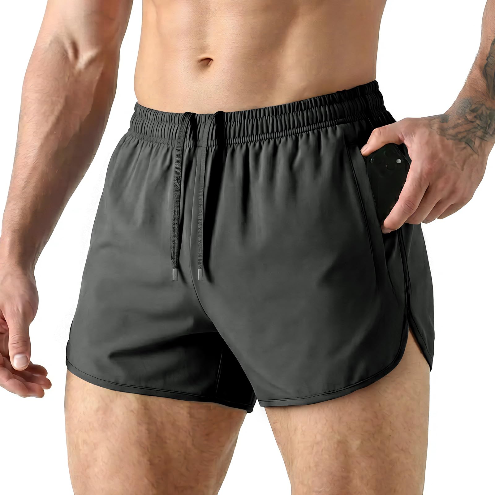 Jupmov Leichte Laufhose Sport Shorts Herren Kurz 3 Inch mit Reiβverschluss Tasche Trainingshose Short Hose