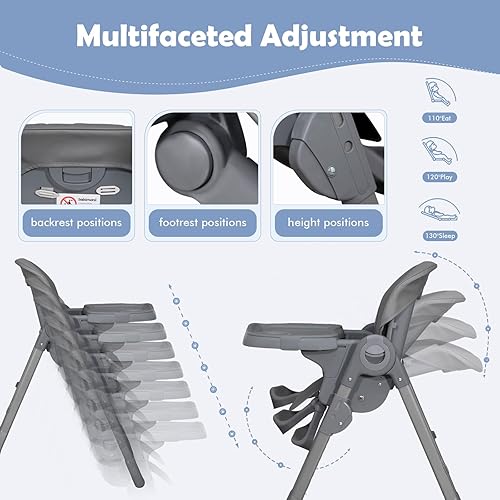 Miniatura 9 de Silla alta para bebé 4 en 1, sillas altas para bebés y niños pequeños, silla alta plegable con 4 ruedas, 4 niveles de reclinación y 7 niveles de