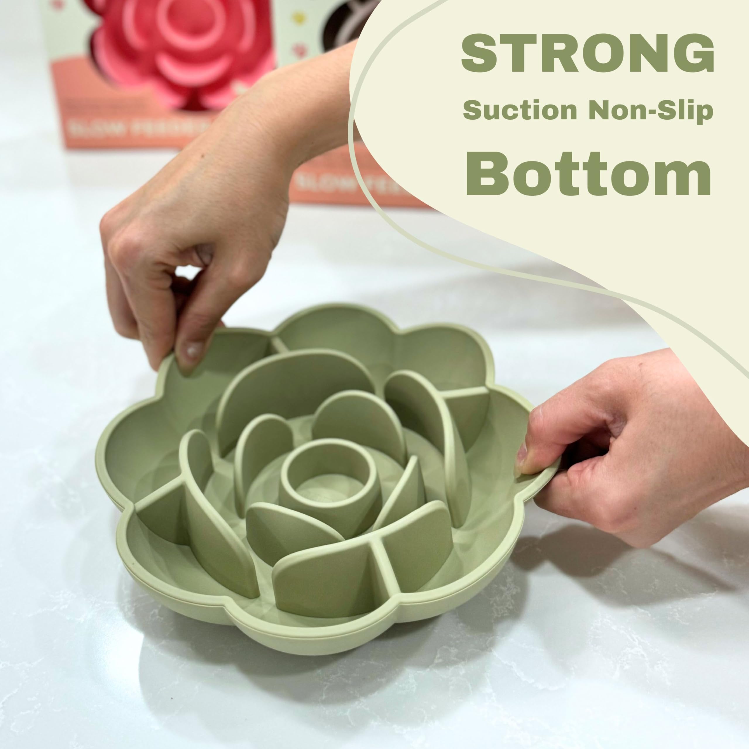 Hanara Silicone Slow Feeder Dog Bowl With Suction Bottom - Rose Petals Design, Lick Mat