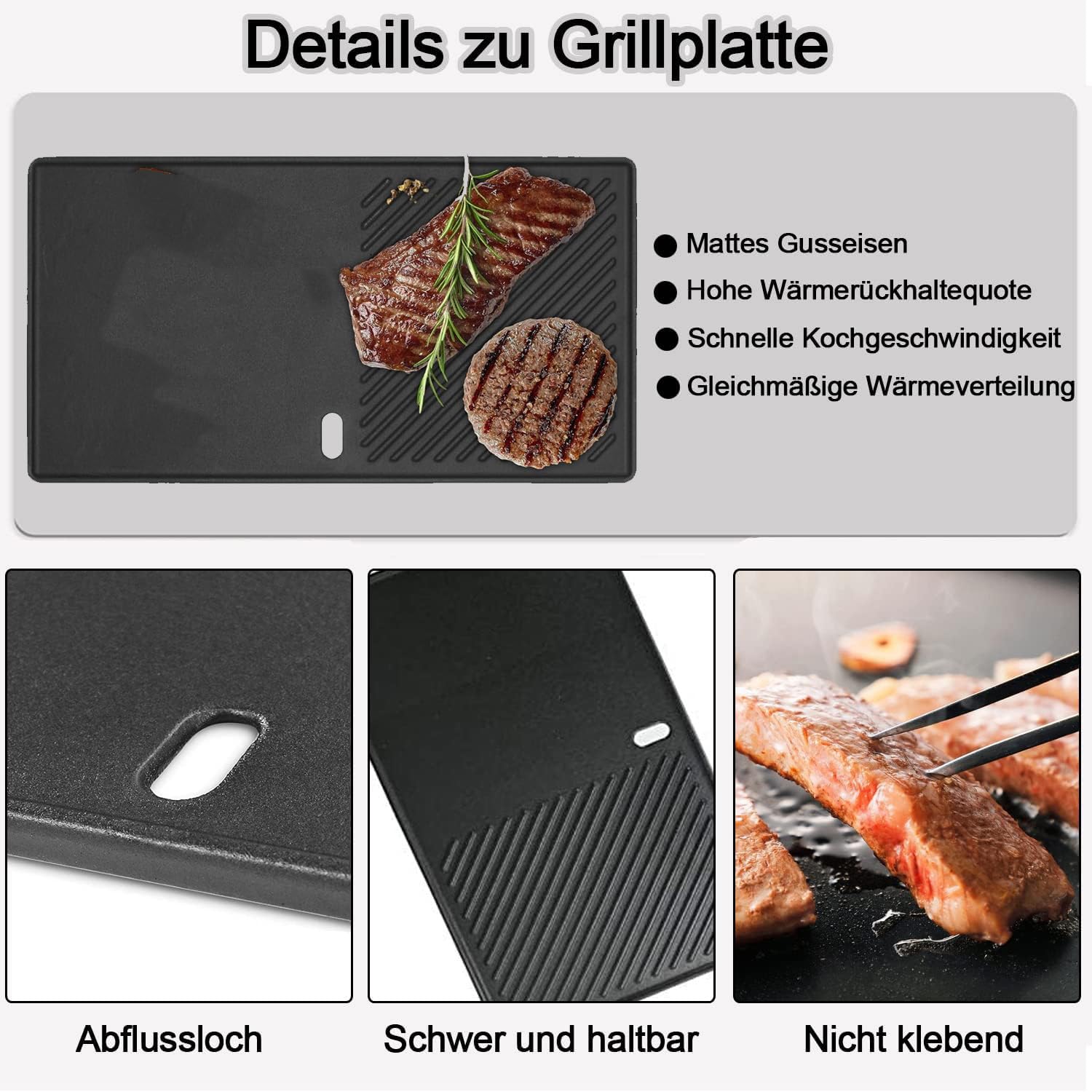 Gusseisen Grillplatte und Grillrost Ersatz für Weber Spirit I & II 200 Serie, Spirit E210, E220, S210, S220 Gasgrill, 44,5cm 7637 Gusseisen Grillroste für Weber Spirit 200(mit Vorderen Bedienknöpfen)