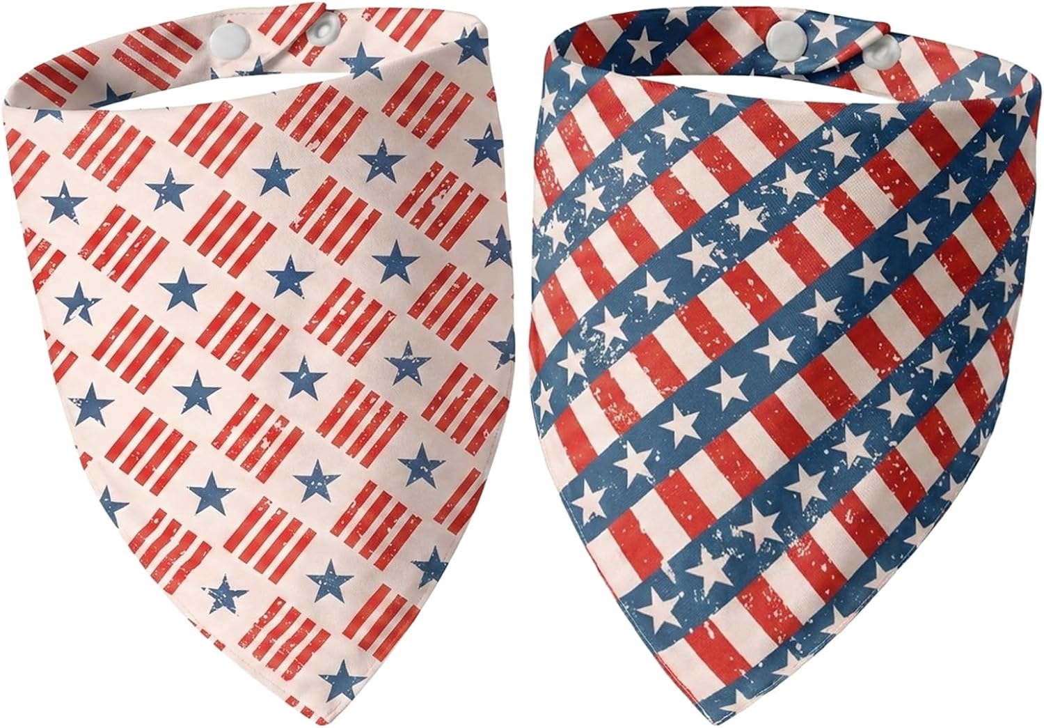 Dimidium Independence Day 2 Styles Retro USA Flag Dog Bandana Bundle, Vintage Stars & Stripes Print Pet Triangle Scarf, Patriotic Holiday Dog Accessories for Medium & Large Breeds(5-30lbs)