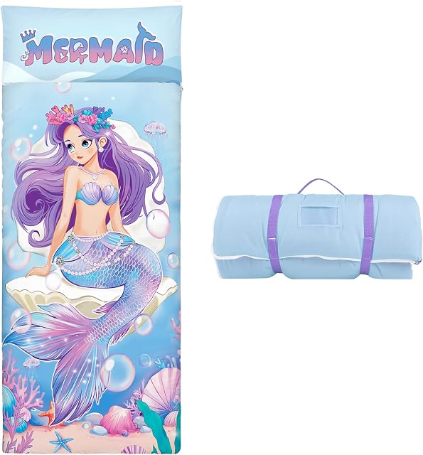 Sac de couchage pour enfants avec double Zip 150 * 60cm, Sac de couchage doux et confortable, Sac à mousse souple pour les voyages en camping, Sirène