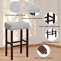 Vista 37 de ERGOMASTER Taburetes de bar, 24 pulgadas, modernos taburetes de sillín, madera de caucho, caqui/marrón, juego de 2