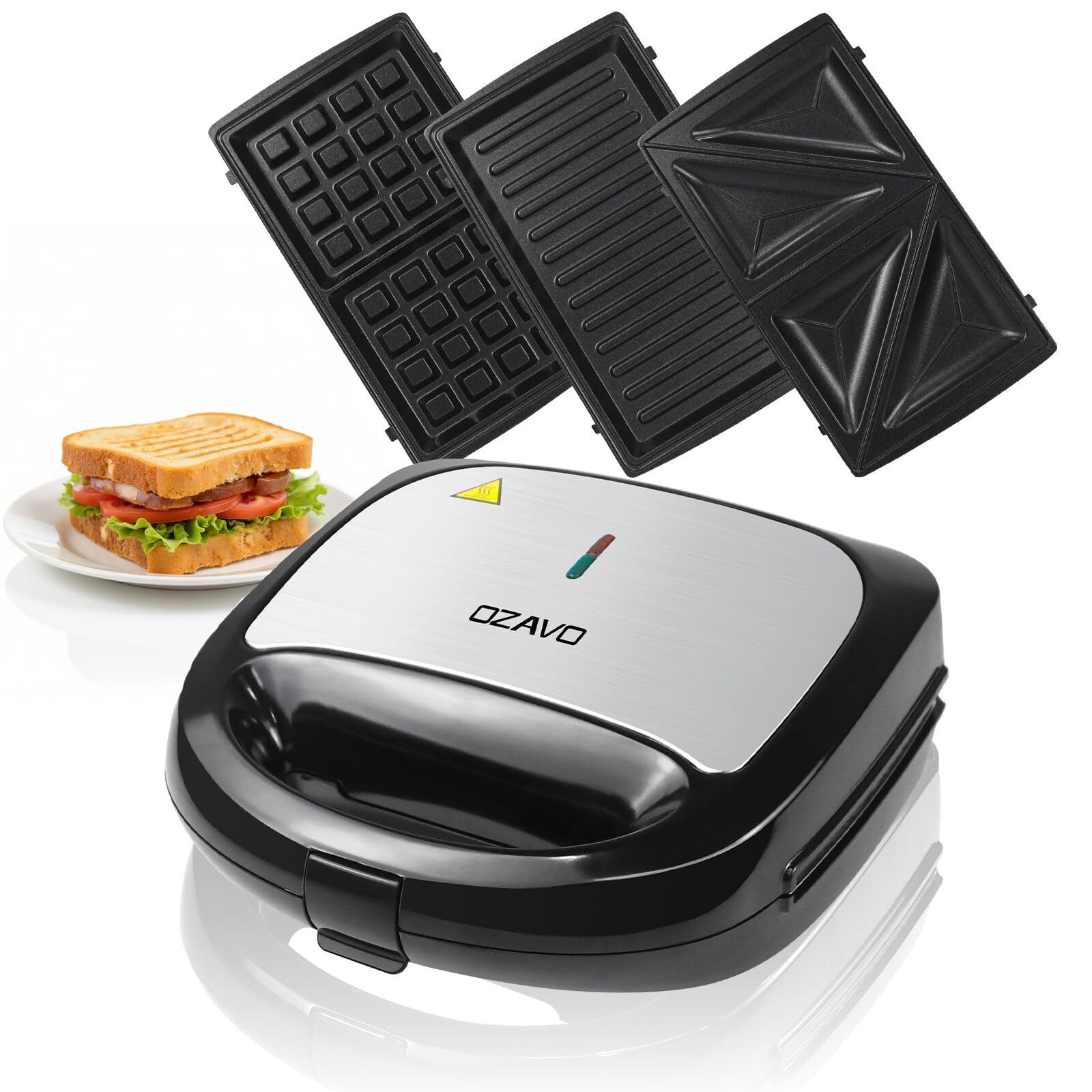 Sandwichera 3 en 1, Gofreras eléctricas Parrilla para gofrera bocadillos hamburguesa y Panini Grill - 3 Extraíble placas, 750W