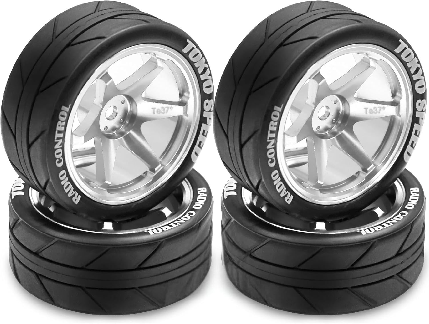 1/10 RC On Road Tires OD 65mm and Aluminum Street Wheels 12mm Hex Touring Tyres for 1:10 Rally Racing Drift Car Tamiya TT01 TT02 XV01 HPI KYOSHO HSP PTG2 Traxxas TA06 A959 PTG2 (Silver)