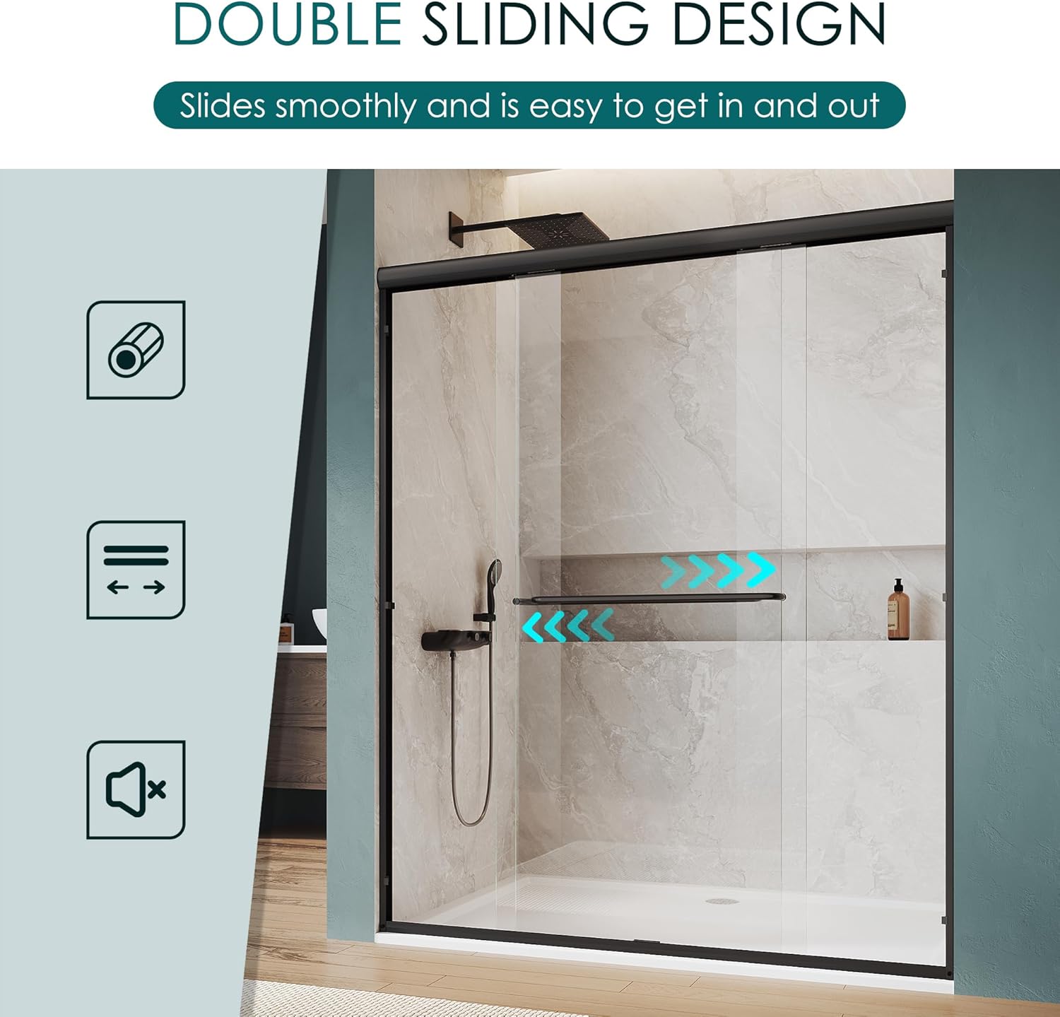 Illustration of the double sliding door mechanism, highlighting smooth and quiet operation.
