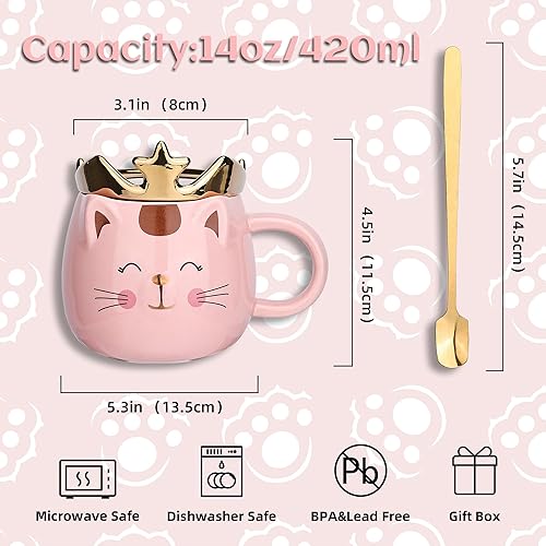 Miniatura 3 de Juego de 4 tazas de gato lindo juego de 4 tazas de gato con corona con tapa para teléfono celular para amantes de los gatos, lindas tazas de café de