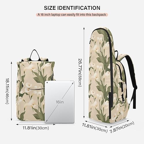 Miniatura 3 de Mochila de tenis para adultos, resistente al agua, retro, lirio de cala, beige, para tenis, bádminton, pickleball para raquetas de tenis