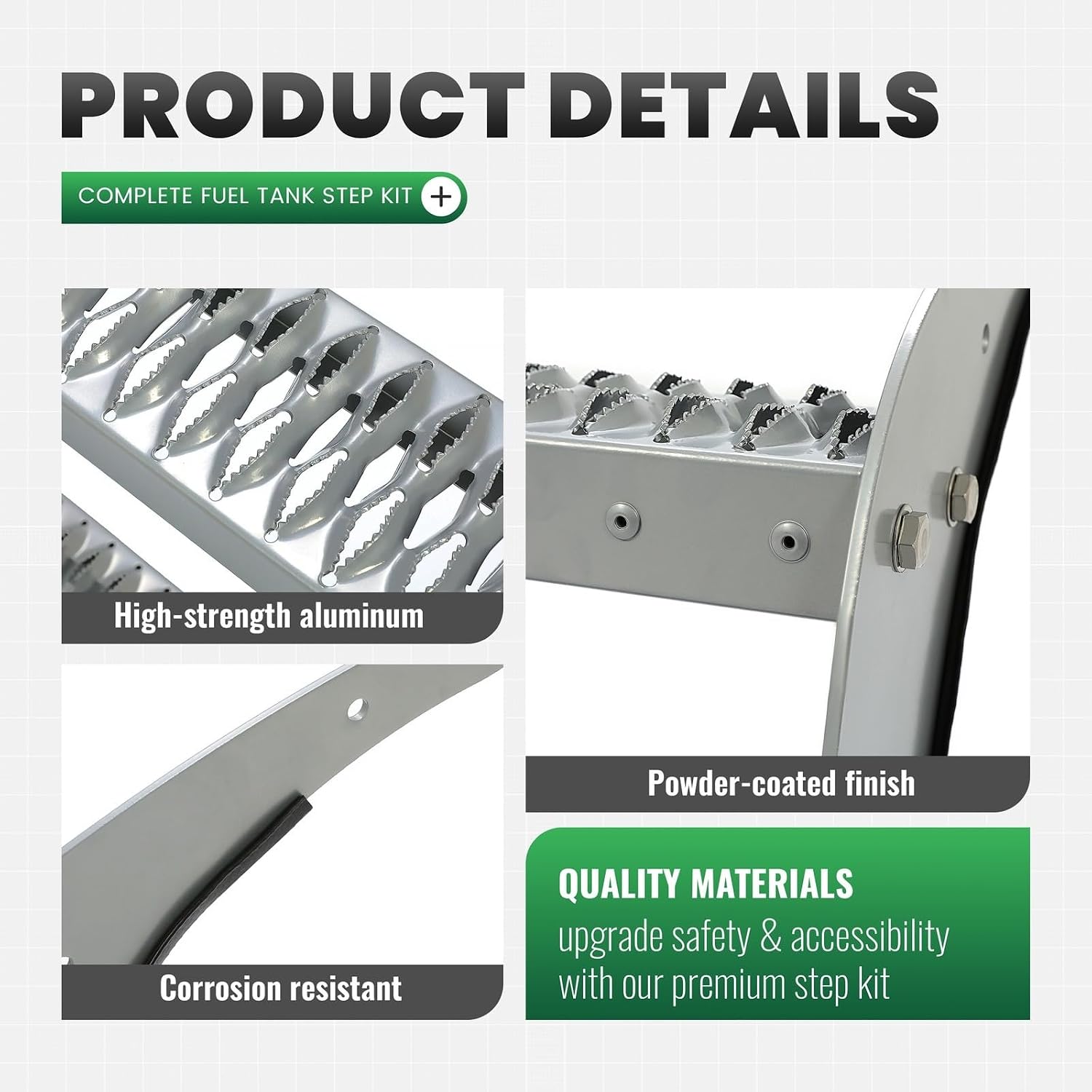 26-Inch Aluminum Fuel Tank Step for Peterbilt Models - Non-Slip Powder Coated Silver Stair Accessory