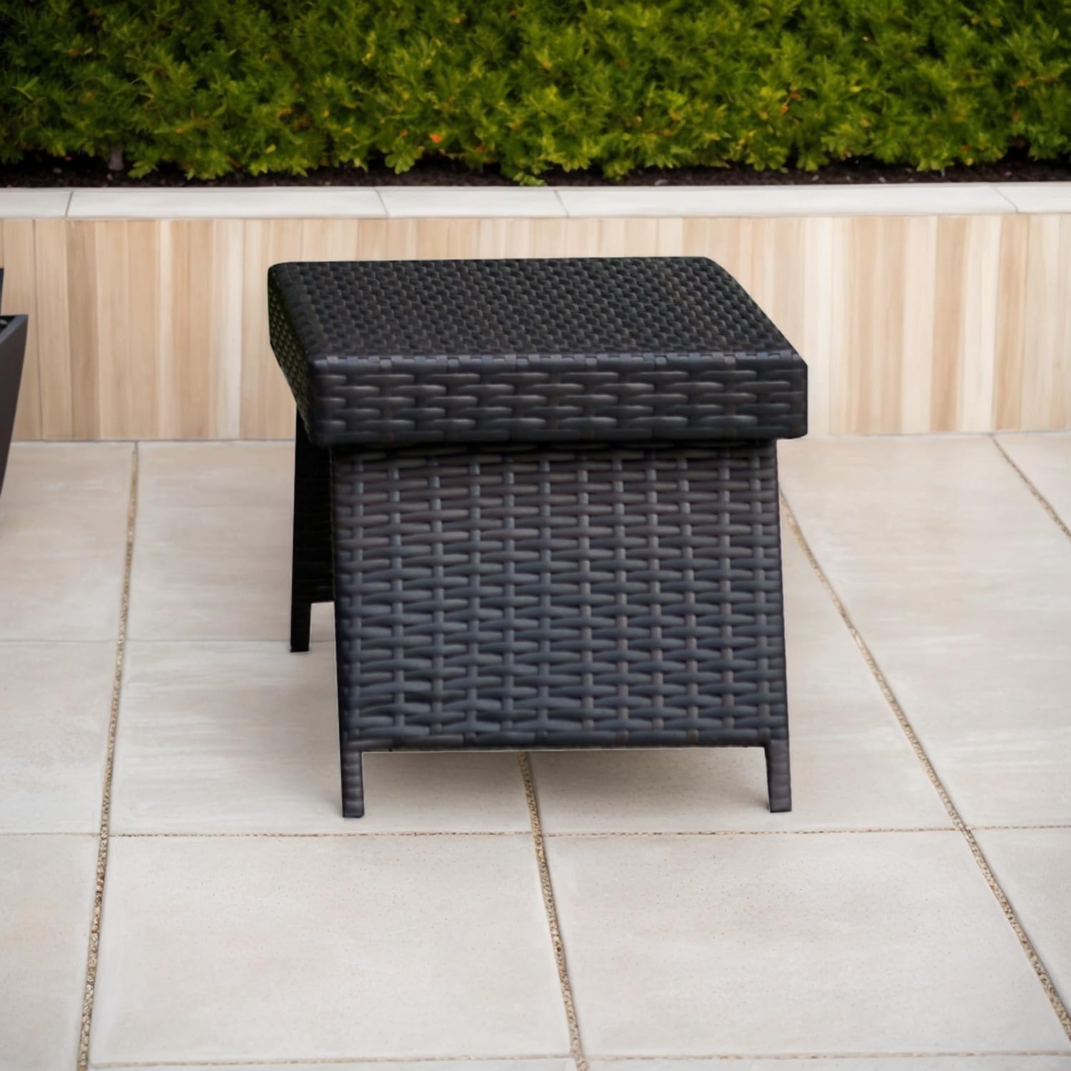 Outdoor PE Wicker Patio Coffee Table, Classic Hand-Woven Rattan Side Table Waterproof for Garden Porch Backyard, 23" D x 16" W x 16" H Mixed Brown