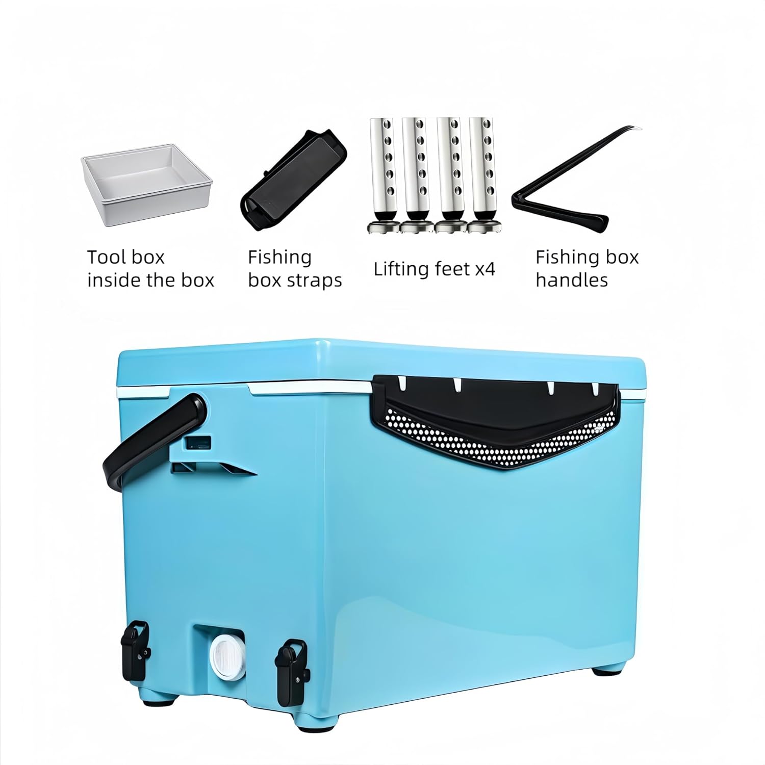 Fishing Tackle Box, multifunctionalfishing Box, 32 Liter Outdoor Fishing Box, Pullable Fishing Crate, Large Capacity Fishing Crate (Blue)